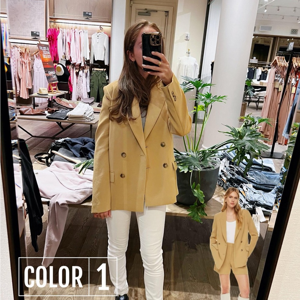 Aritzia Wilfred Destiny Double-Breasted Wool Blend Tan Blazer
